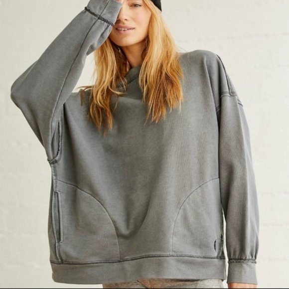 New Free People Solid Metti Crew Sweatshirt In Dark Slate Size XS NWT - Picture 1 of 15